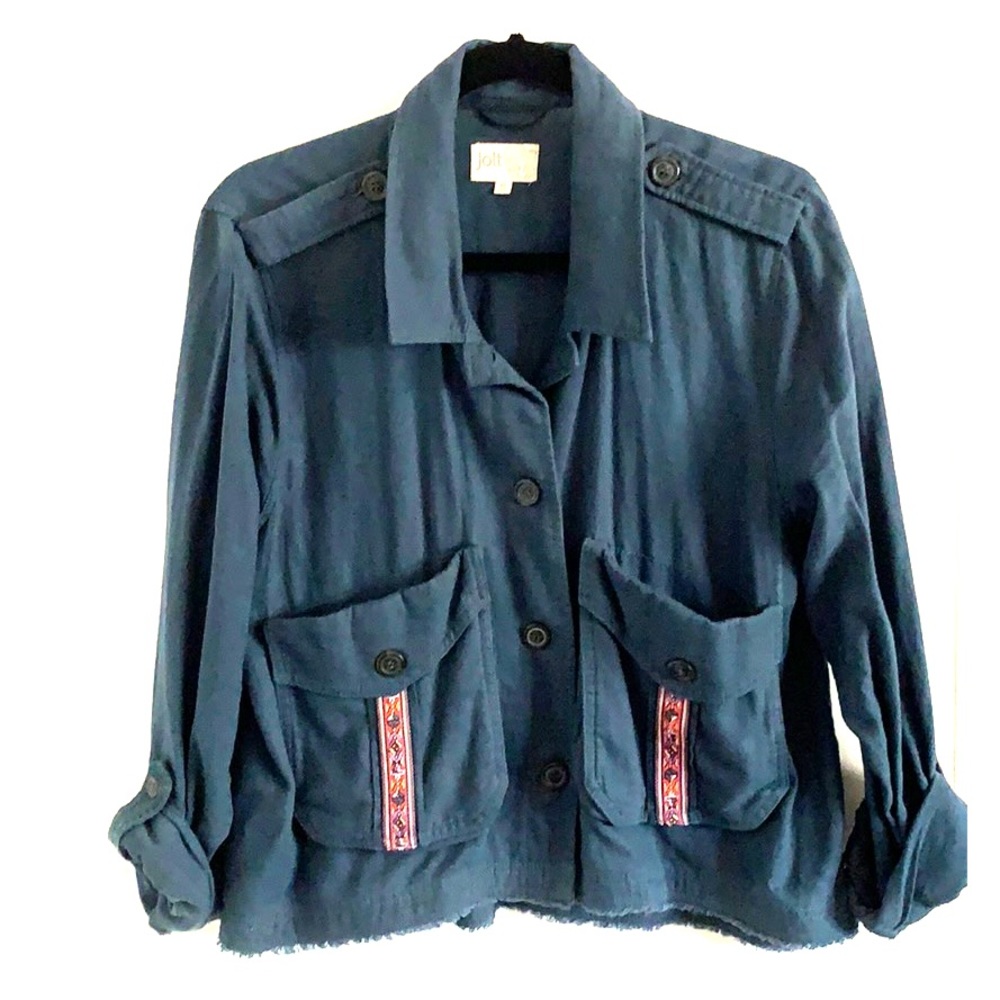 Jolt Navy Blue Linen Jacket